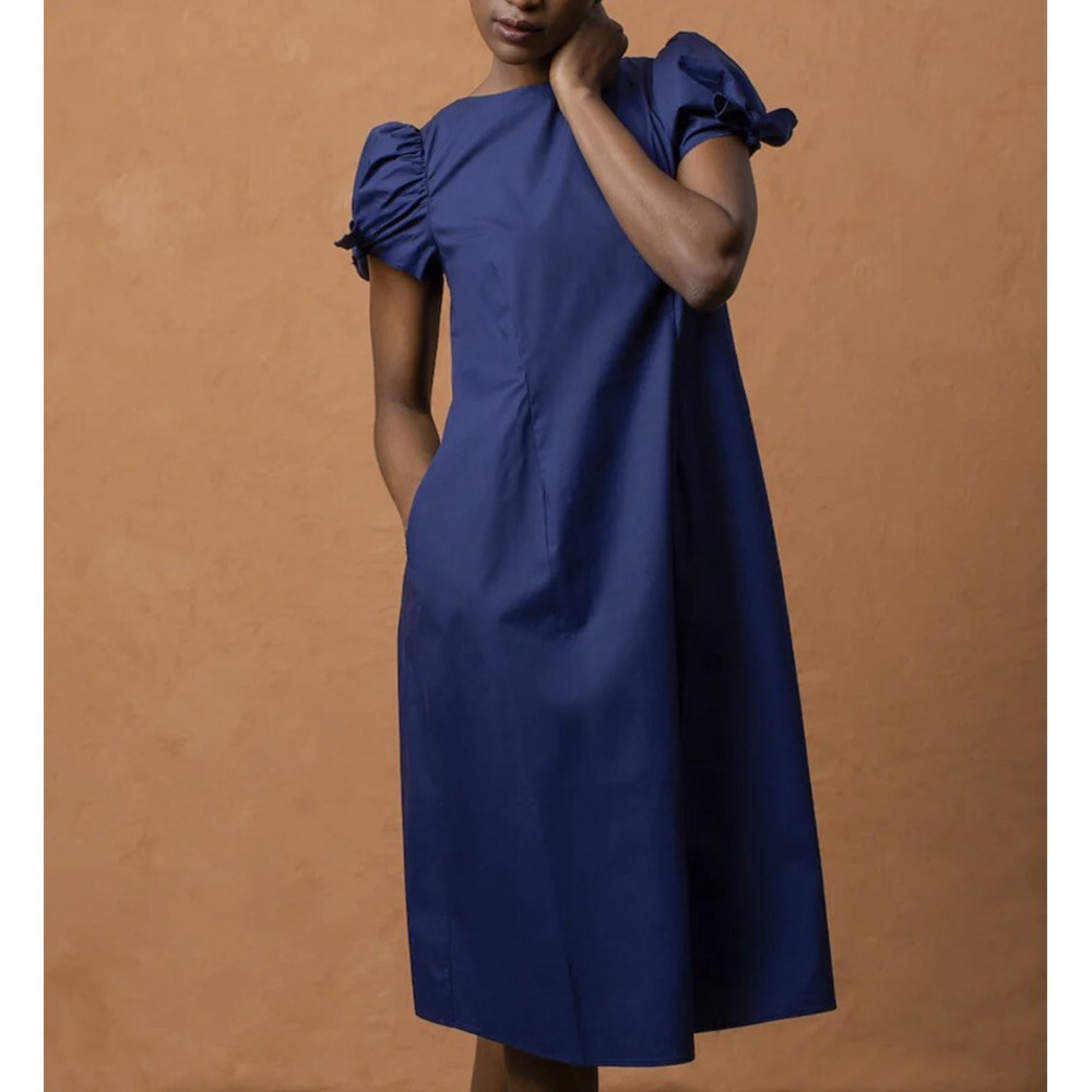 Grammar NYC Dress The Quotation Puff Sleeve Midi‎ French Blue Women Sz 12